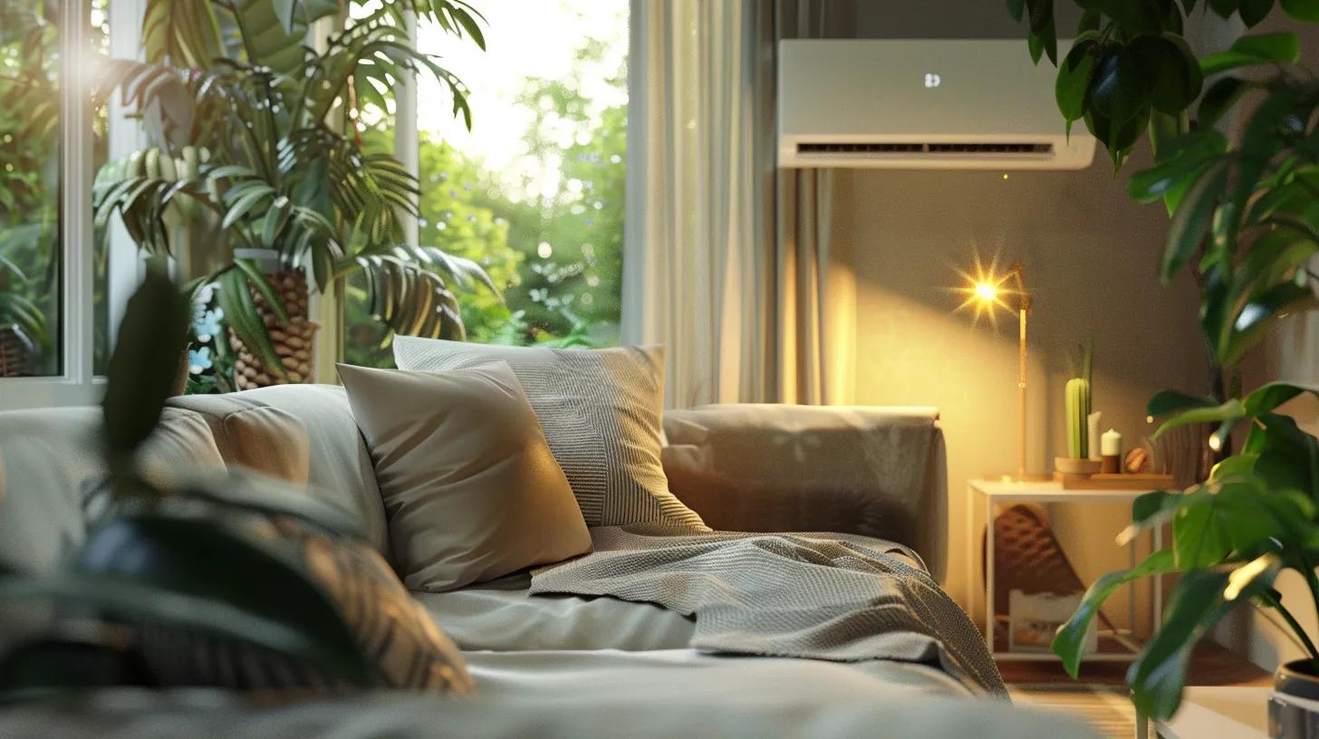 Cozy living room with HVAC unit, reflecting end-of-summer home inspection theme