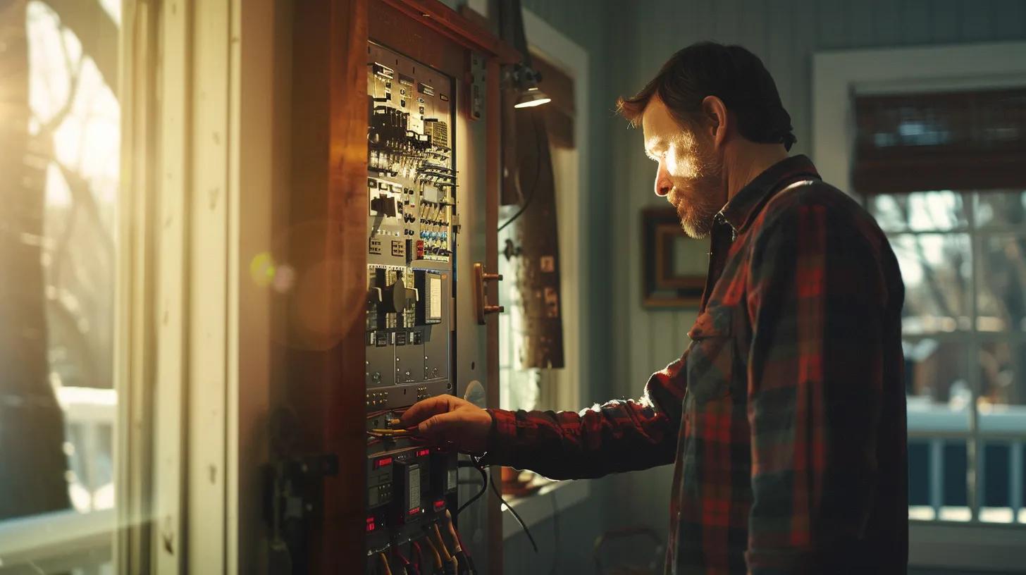 Homeowner inspecting electrical panel for safety checks during summer heat