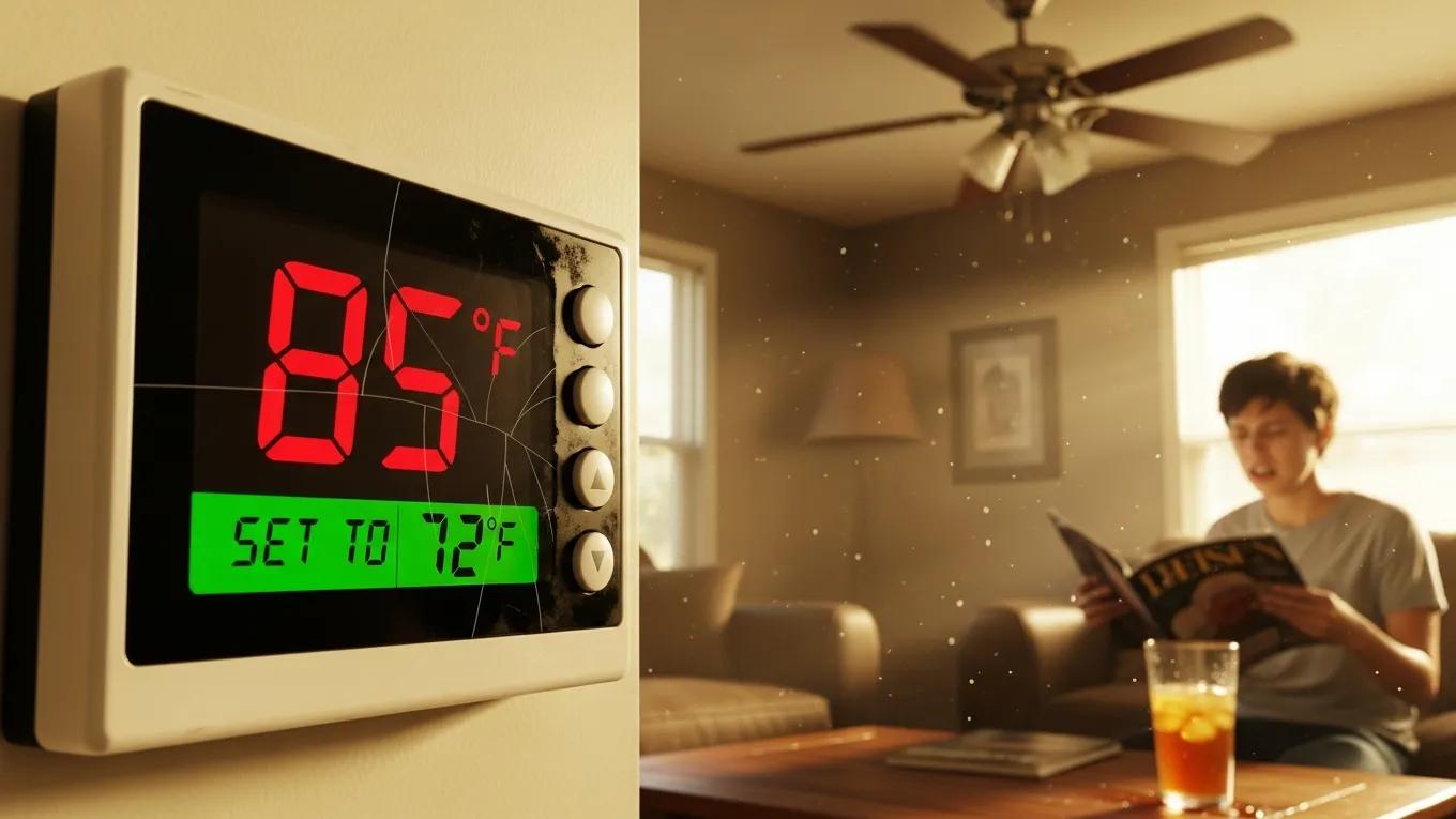 Digital thermostat showing incorrect temperature readings in a home setting